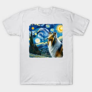 Starry Collie Dog Portrait - Pet Portrait T-Shirt